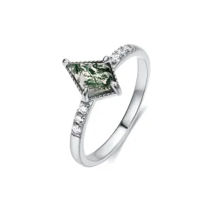 S925 Luxury Green Moss Agate Engagement Ring