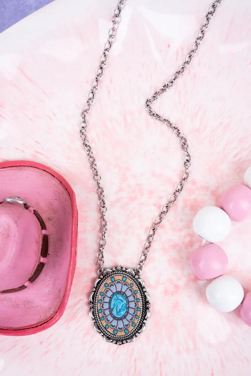 San Marcos Concho Oval Silvertone Necklace