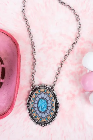 San Marcos Concho Oval Silvertone Necklace