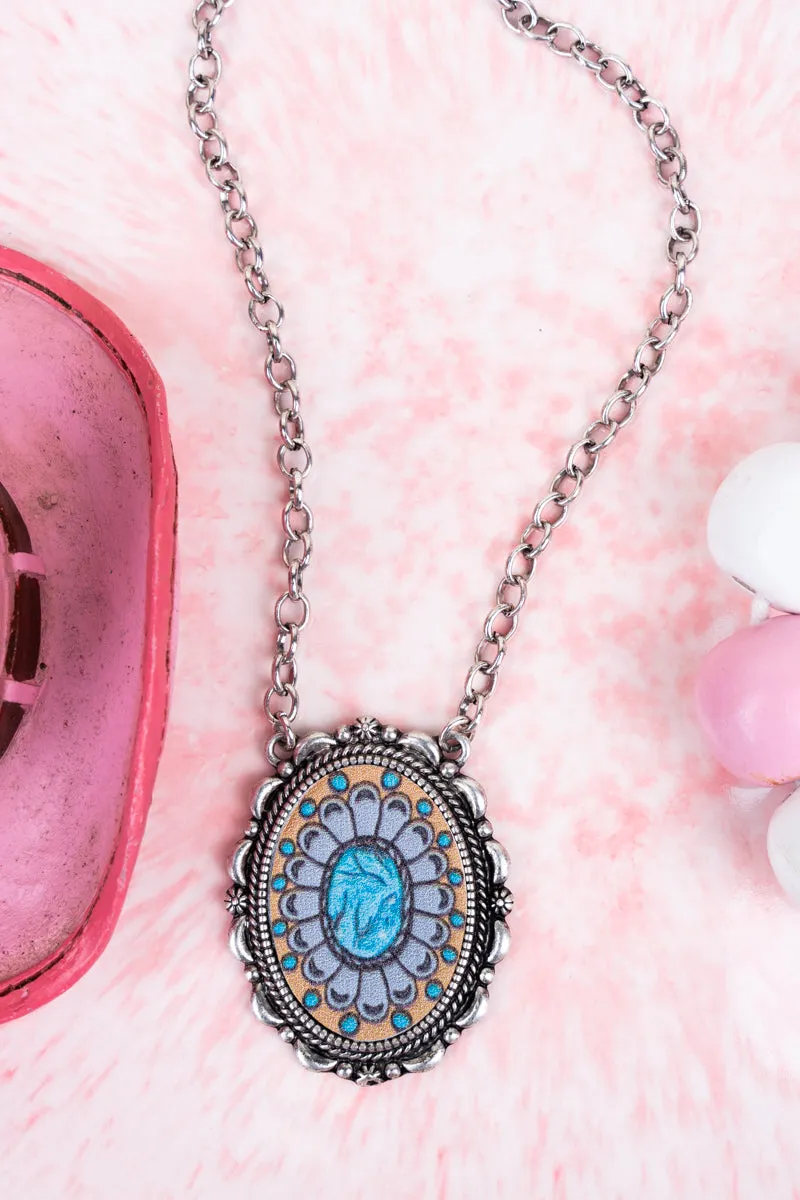San Marcos Concho Oval Silvertone Necklace