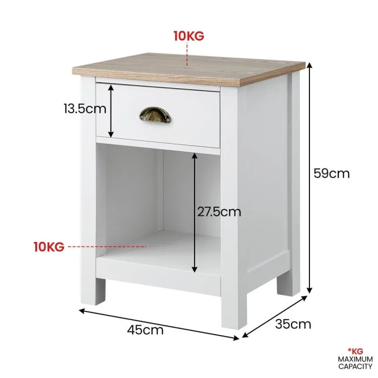 SARANTINO THEA BEDSIDE TABLE - WHITE/NATURAL