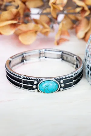 Serena Oval Turquoise Silvertone Bracelet