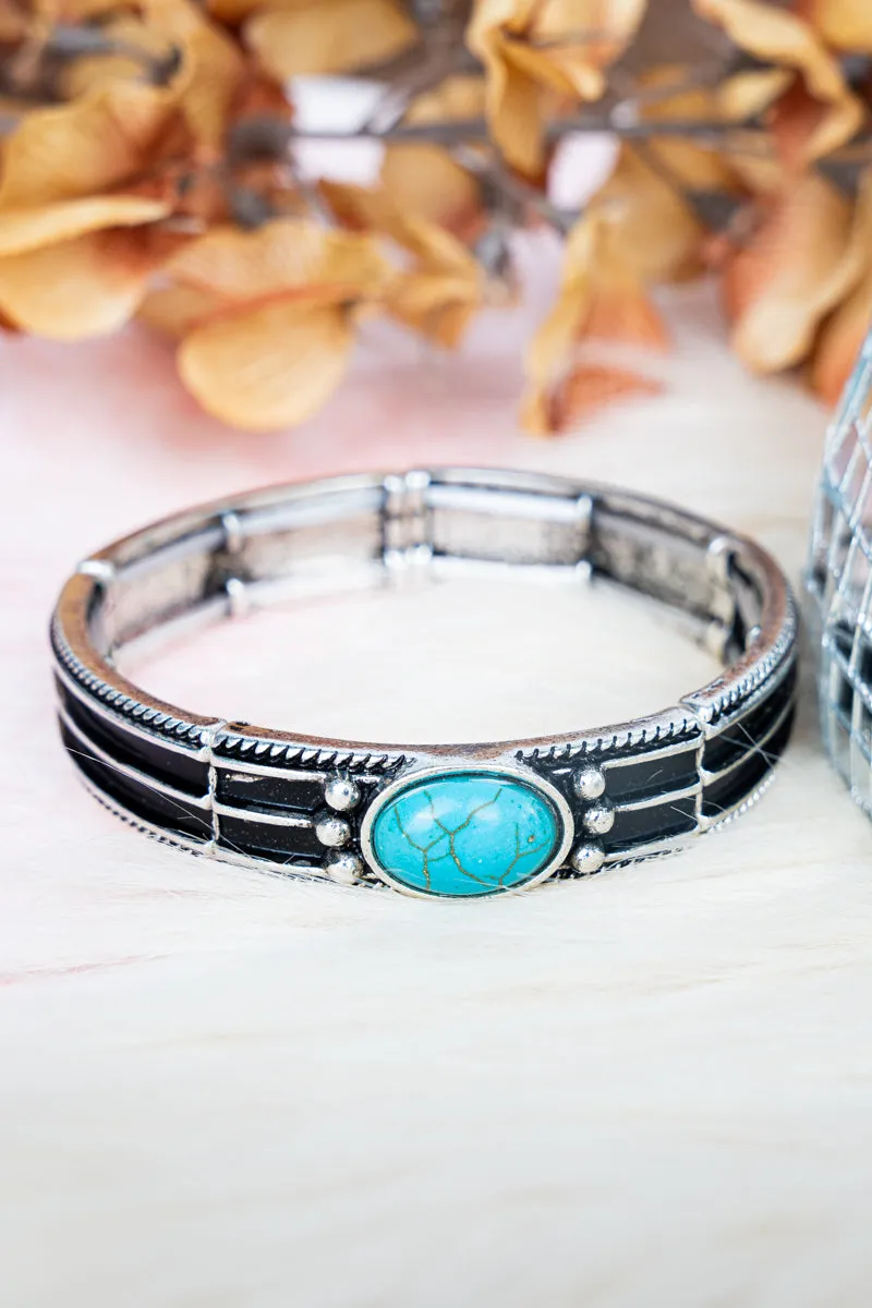 Serena Oval Turquoise Silvertone Bracelet
