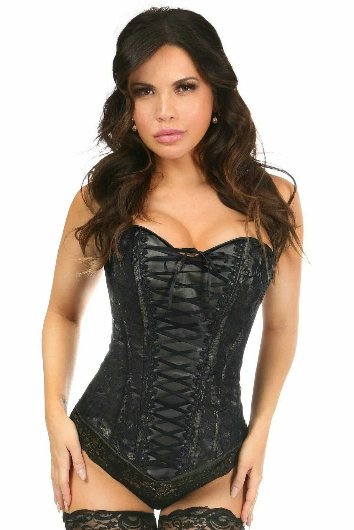 Sexy Black Lace-Up Overbust Corset with Black Lace