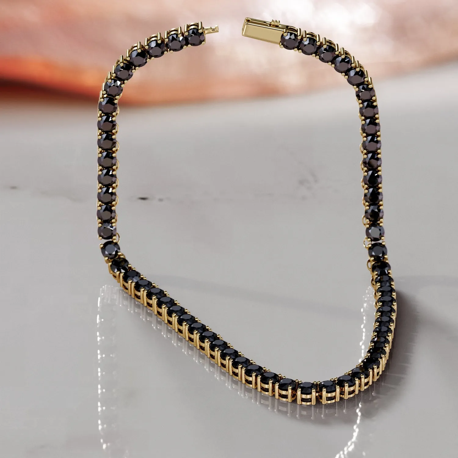 Shambala - Natural Black Diamond Tennis Necklace in Rose Gold