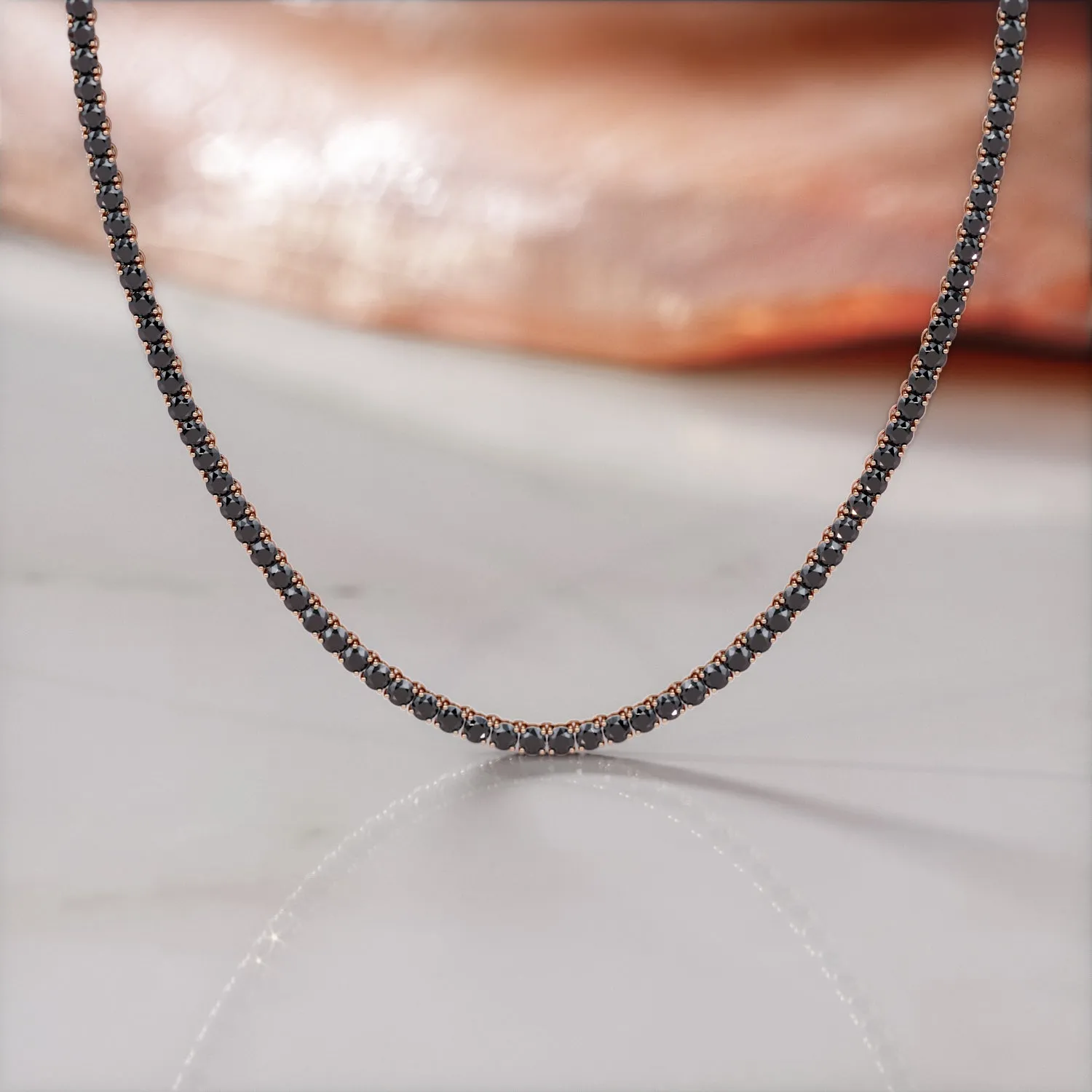 Shambala - Natural Black Diamond Tennis Necklace in Rose Gold