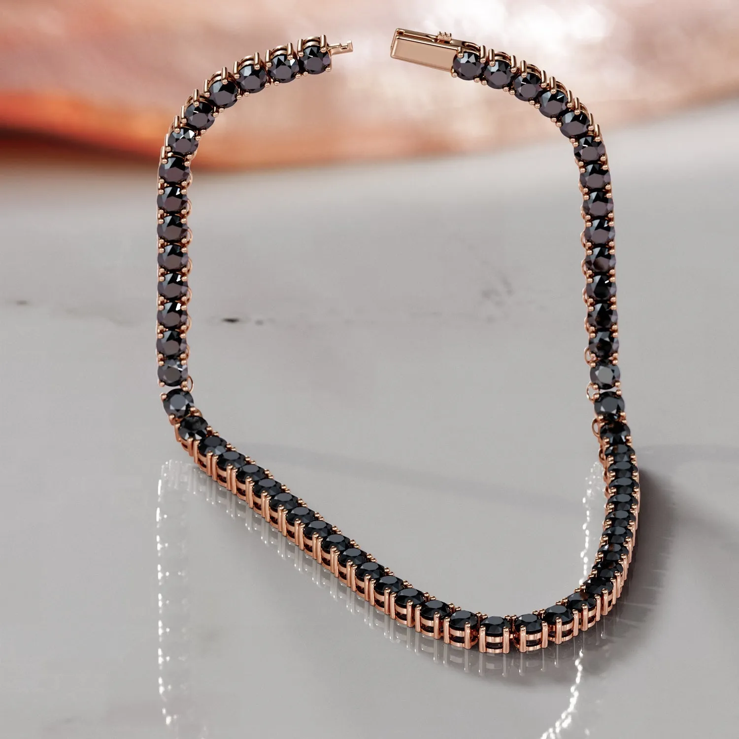 Shambala - Natural Black Diamond Tennis Necklace in Rose Gold
