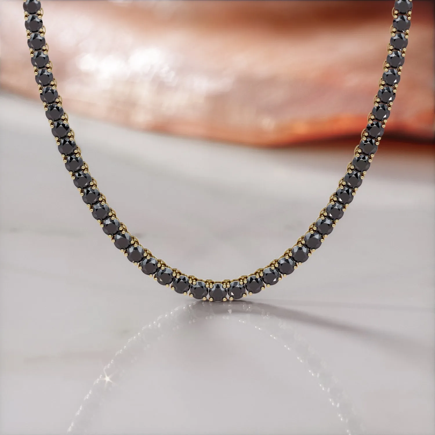 Shambala - Natural Black Diamond Tennis Necklace in Rose Gold