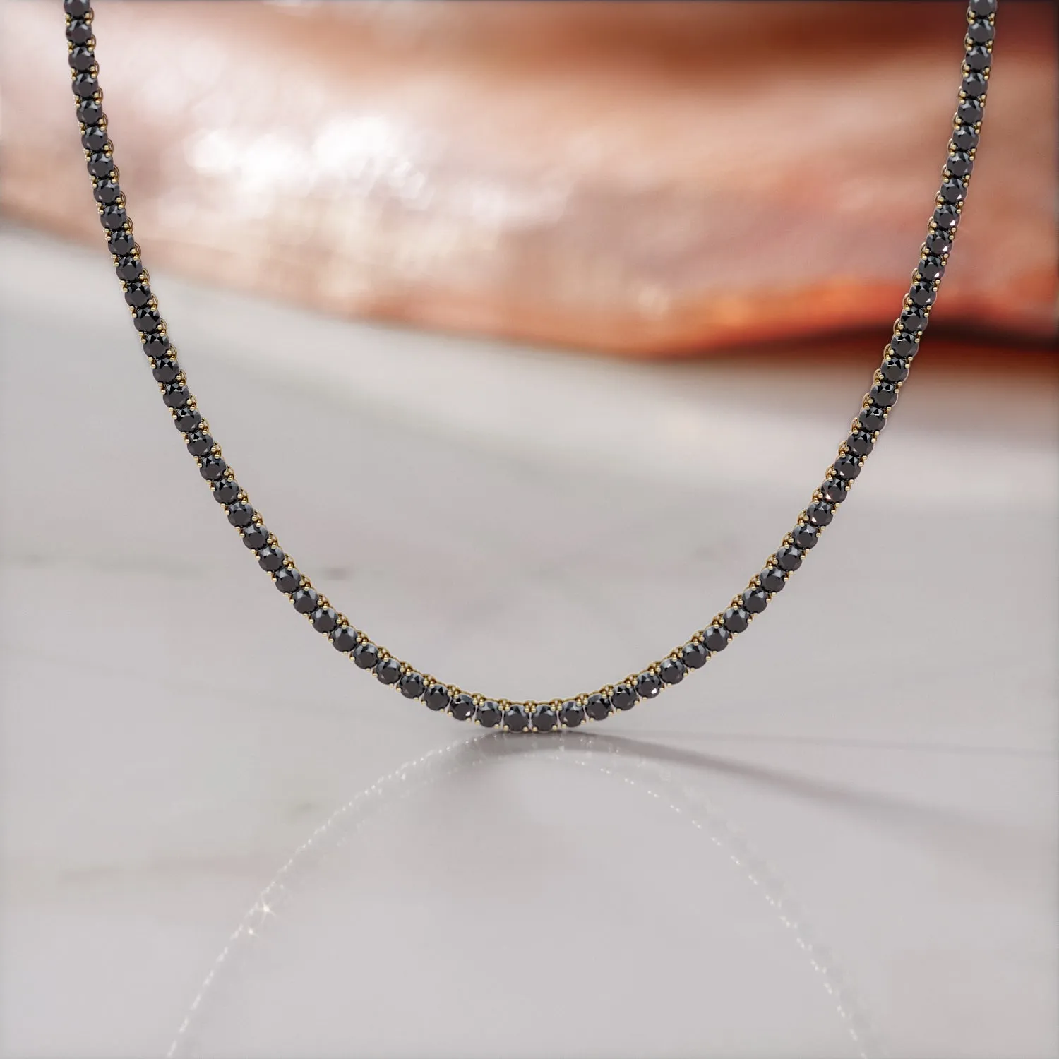 Shambala - Natural Black Diamond Tennis Necklace in Rose Gold