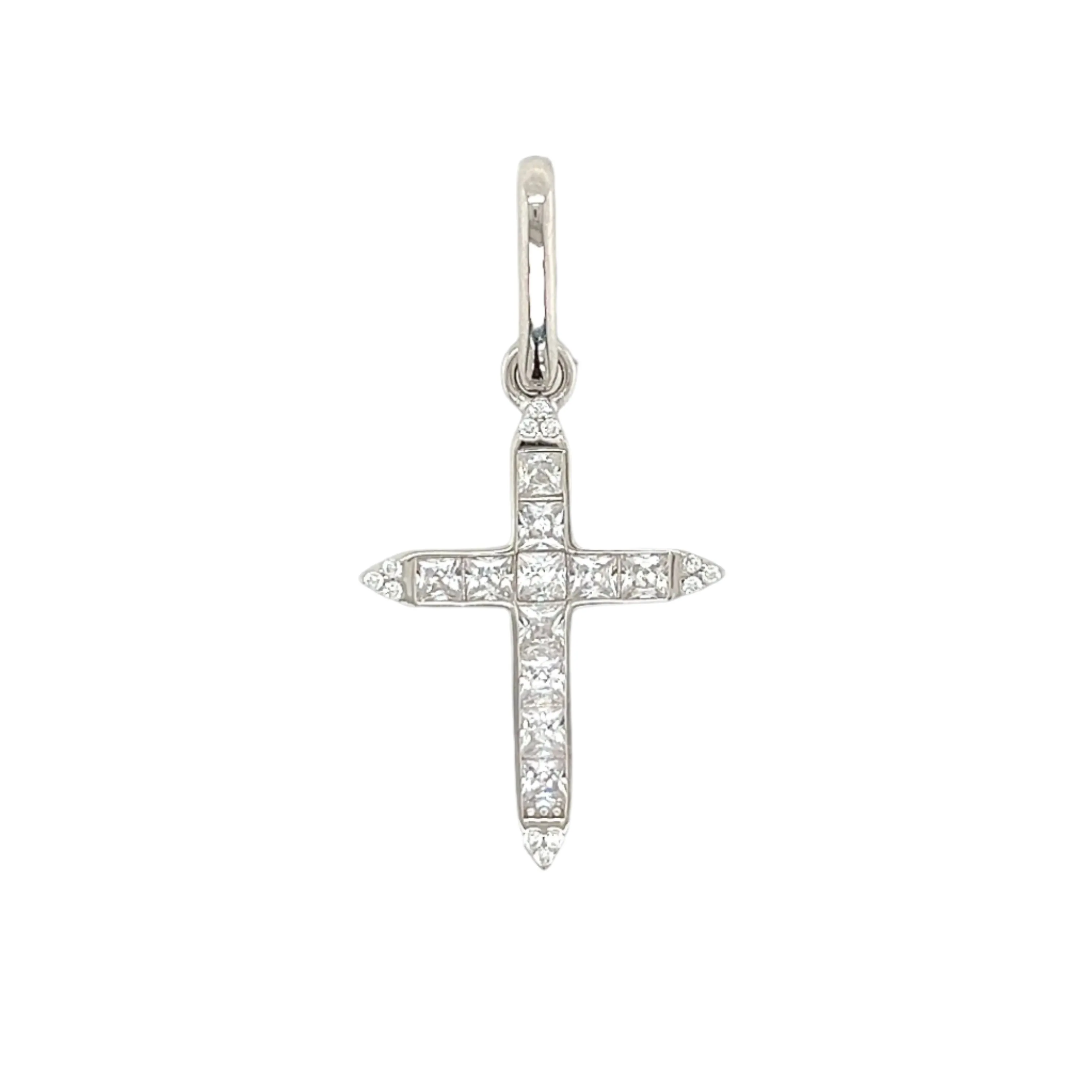 Shine Cubic Zirconia Open Close Bail 1" Cross Pendant Charm - C415889