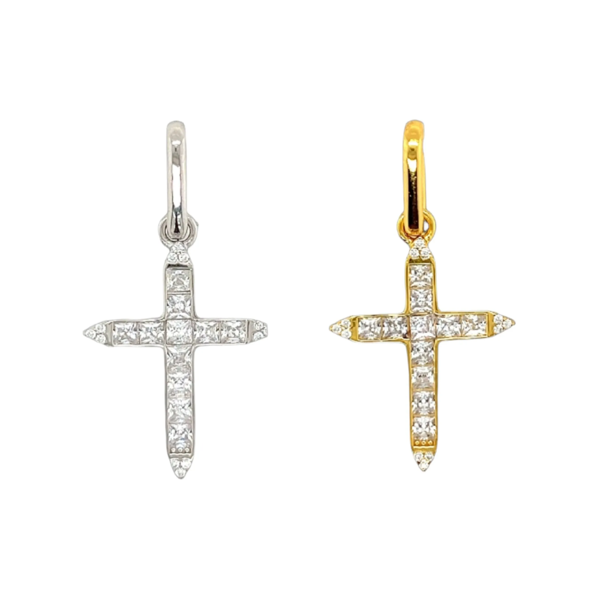 Shine Cubic Zirconia Open Close Bail 1" Cross Pendant Charm - C415889
