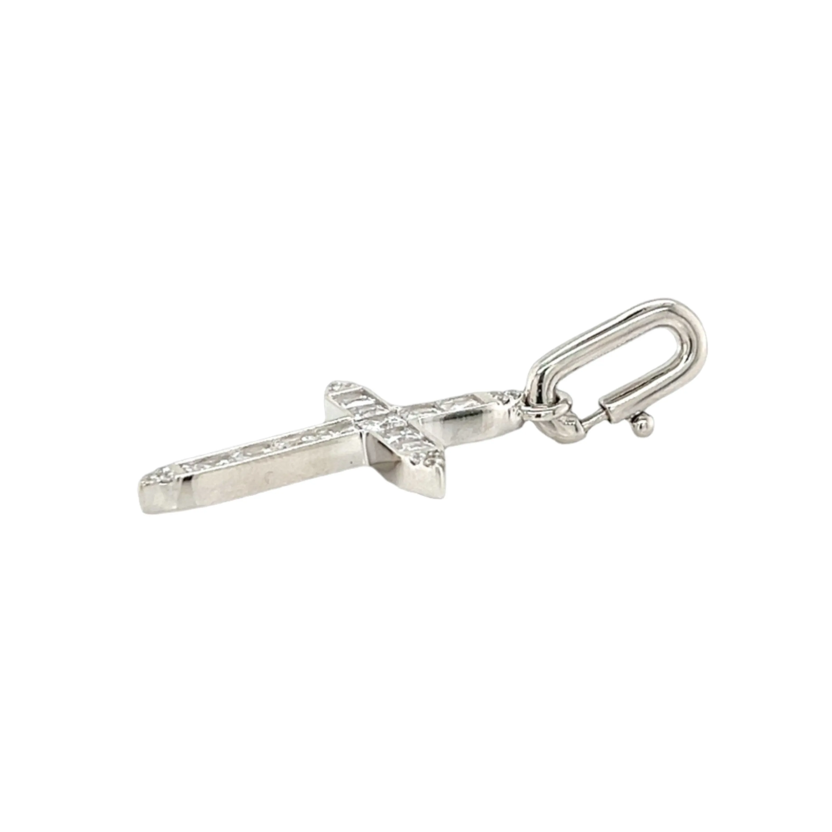 Shine Cubic Zirconia Open Close Bail 1" Cross Pendant Charm - C415889