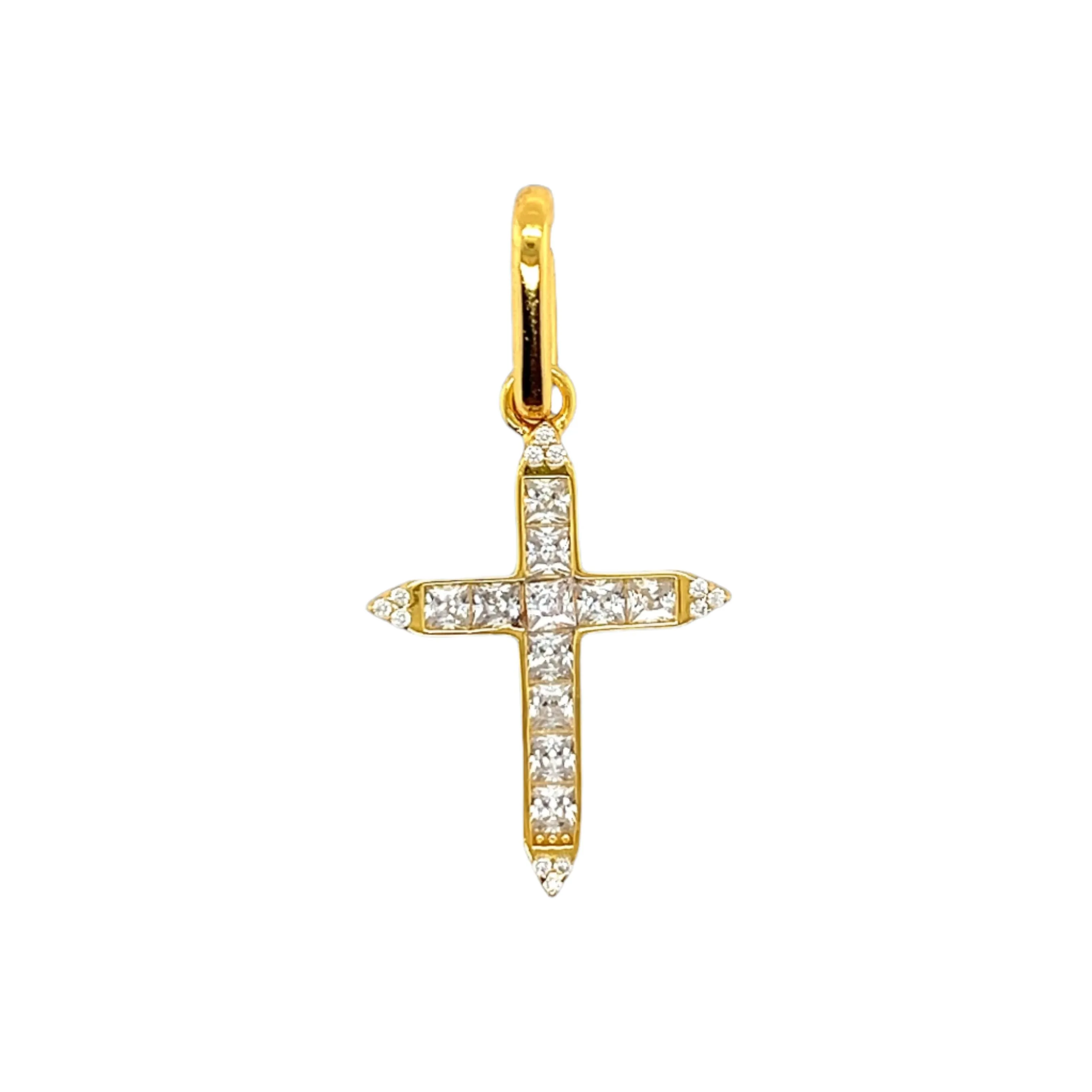 Shine Cubic Zirconia Open Close Bail 1" Cross Pendant Charm - C415889