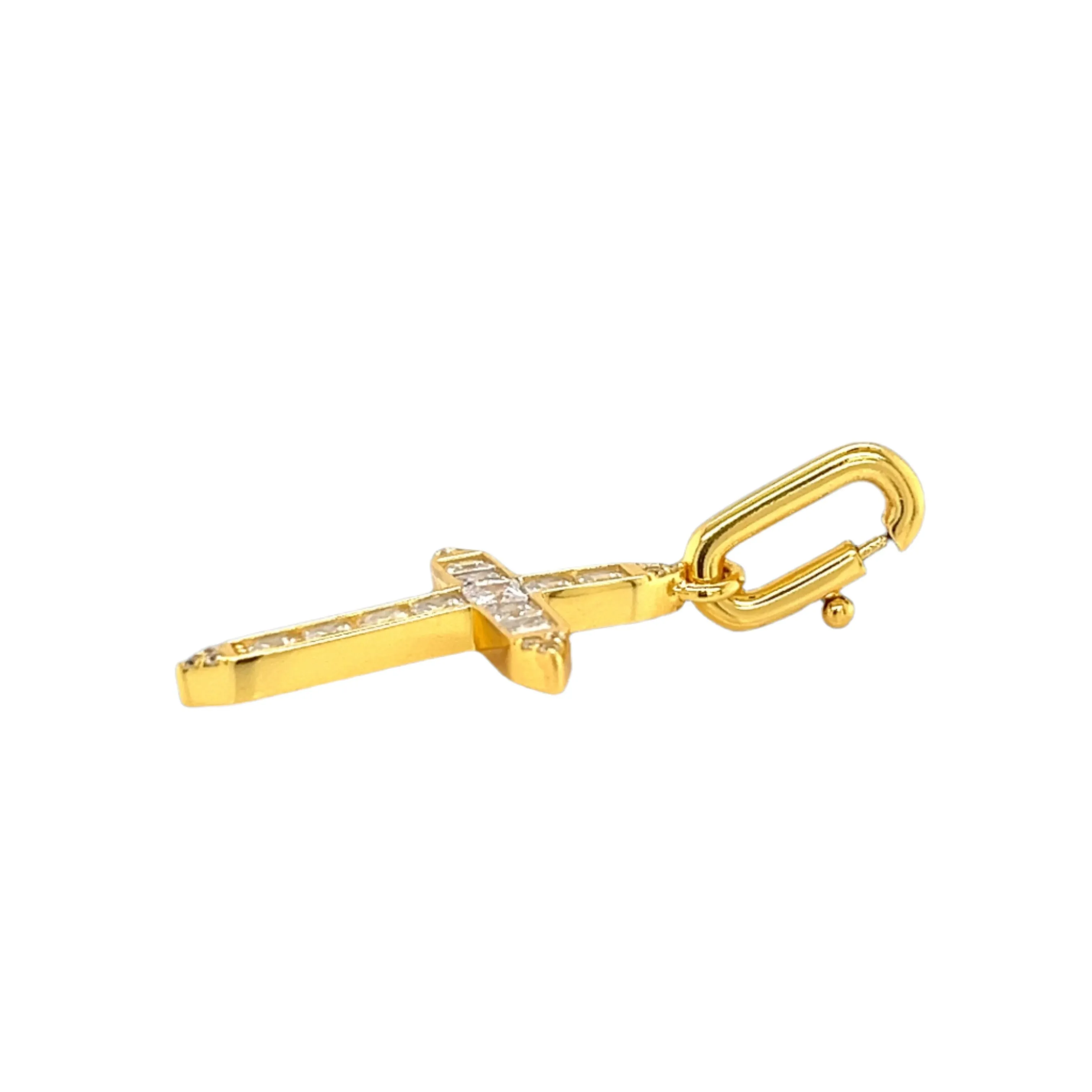 Shine Cubic Zirconia Open Close Bail 1" Cross Pendant Charm - C415889