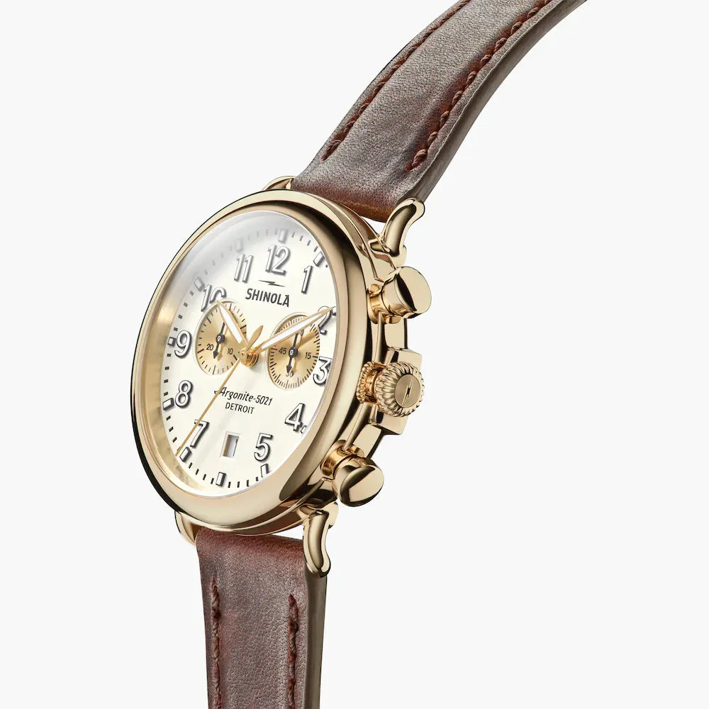Shinola, The Runwell 2 Eye Chrono 41mm Ivory Dial Cattail Leather