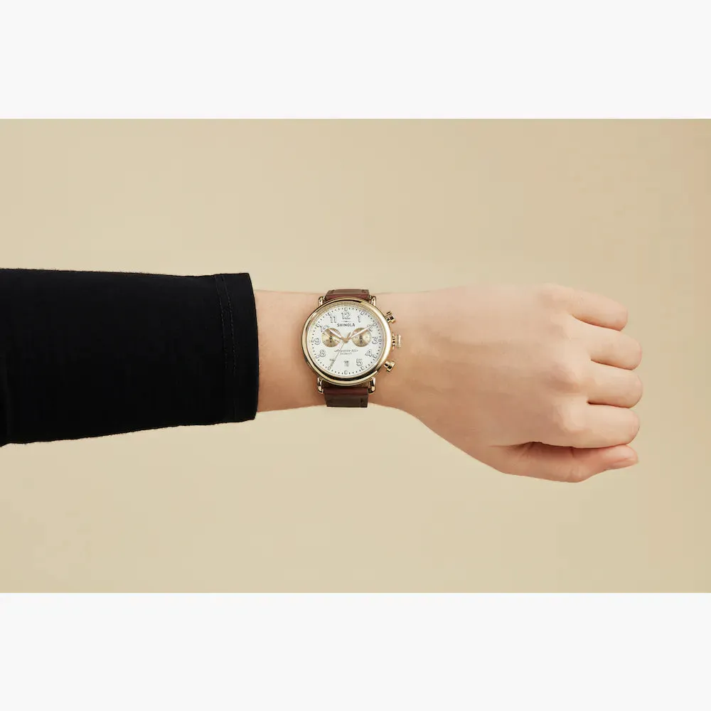 Shinola, The Runwell 2 Eye Chrono 41mm Ivory Dial Cattail Leather