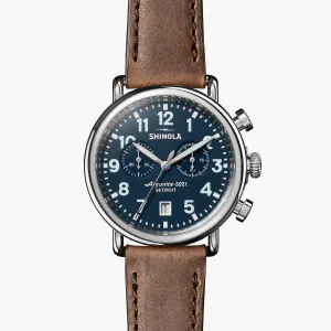 Shinola, The Runwell 2 Eye Chrono 41mm Midnight Blue Dial Tan Leather