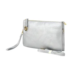 Silver NGIL Faux Leather Push Lock Clutch/Crossbody Bag