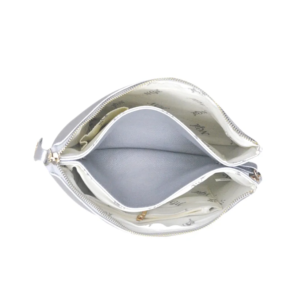 Silver NGIL Faux Leather Push Lock Clutch/Crossbody Bag