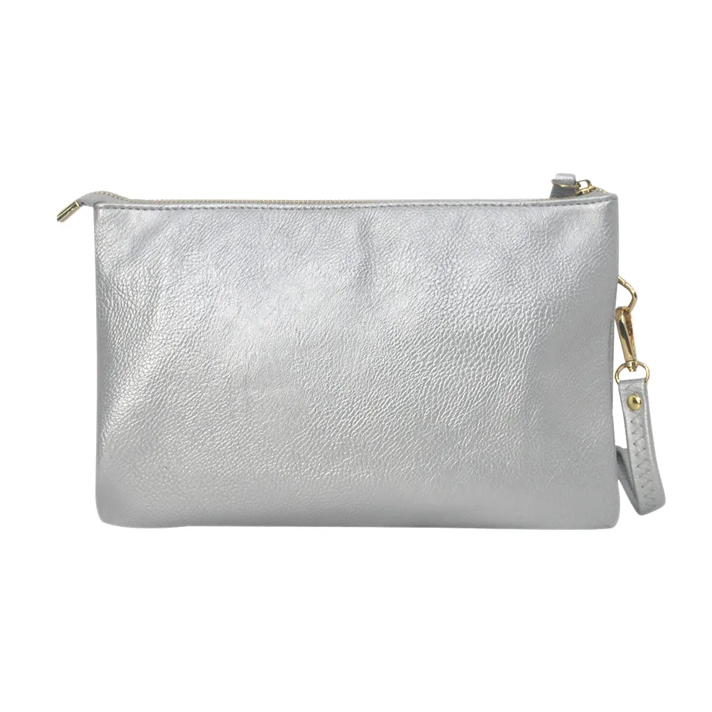 Silver NGIL Faux Leather Push Lock Clutch/Crossbody Bag