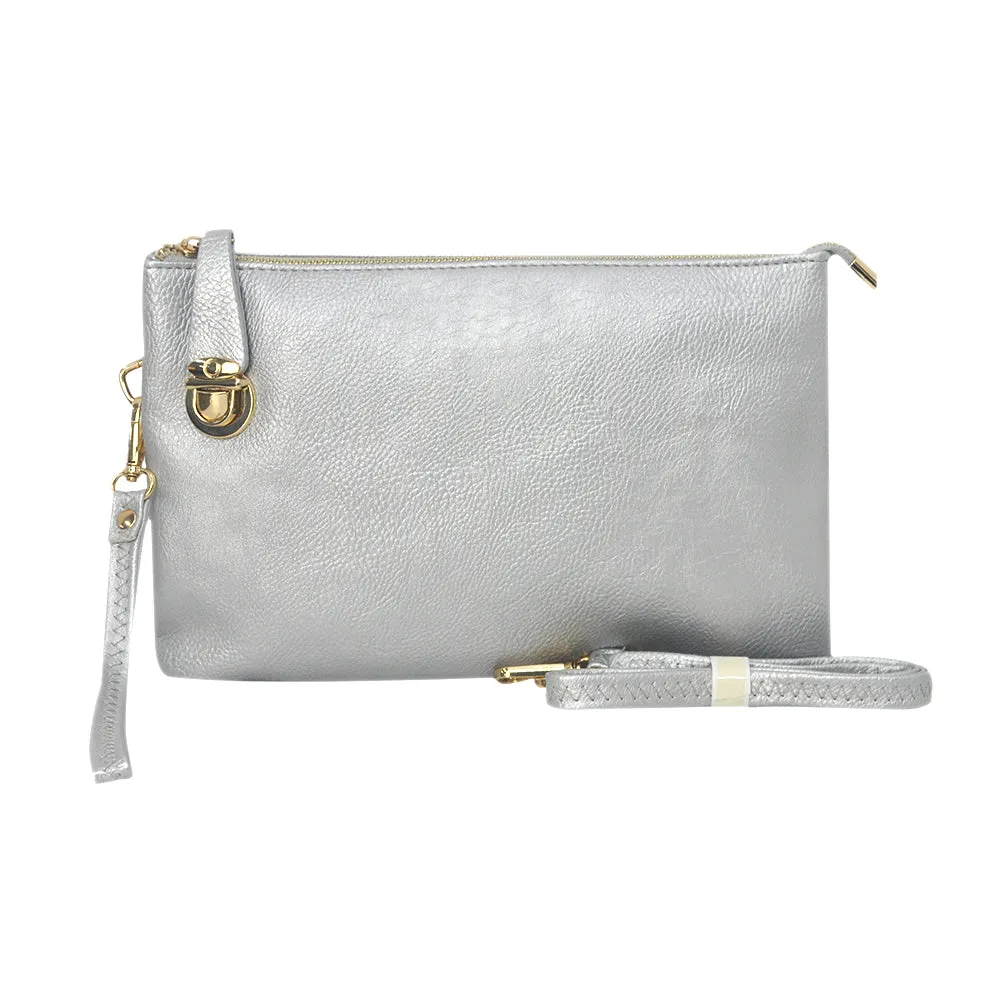 Silver NGIL Faux Leather Push Lock Clutch/Crossbody Bag