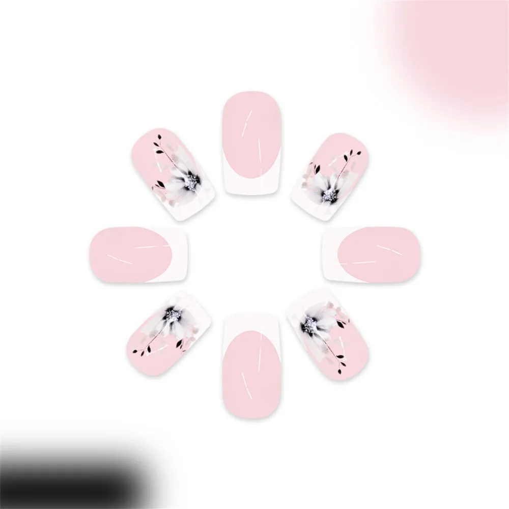 Square Fashion French Ink Flowers Pink