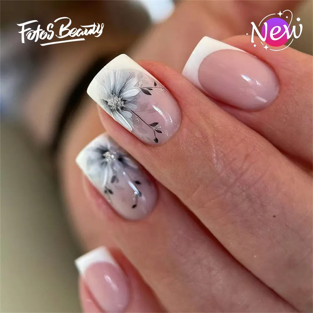 Square Fashion French Ink Flowers Pink