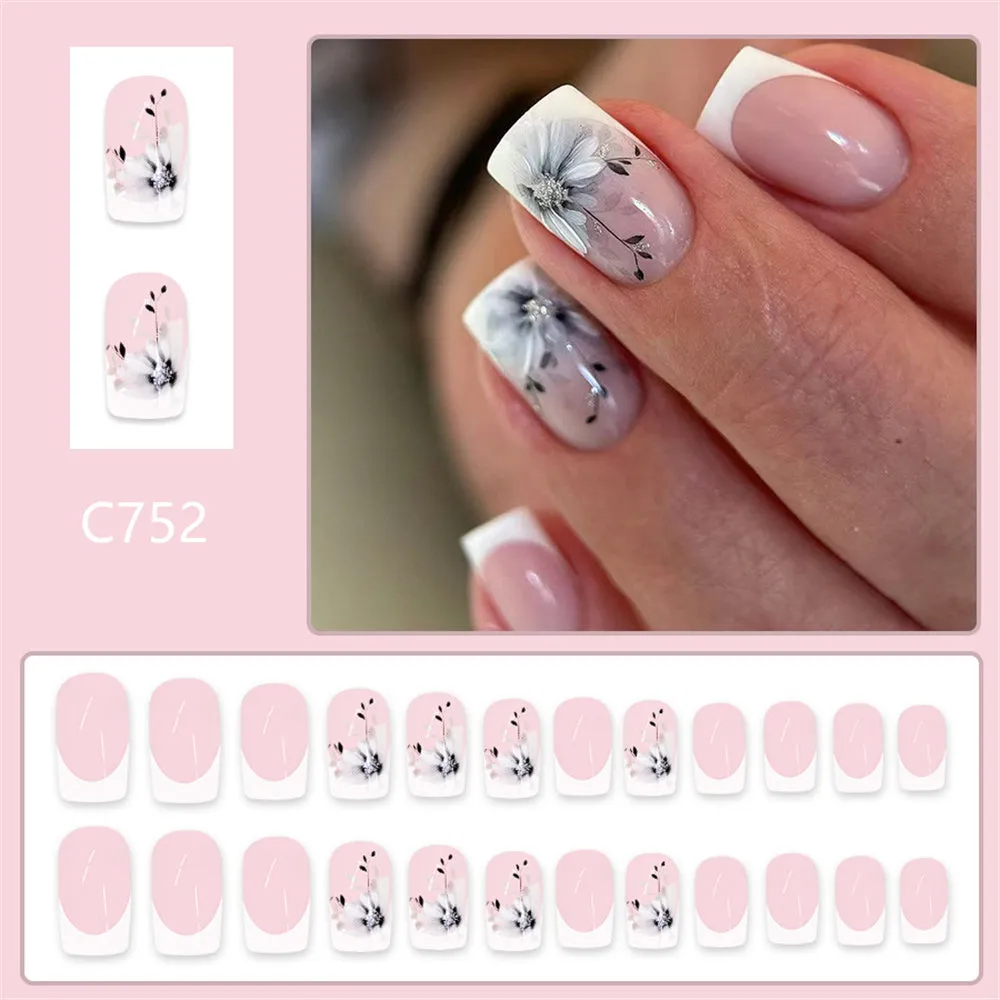 Square Fashion French Ink Flowers Pink