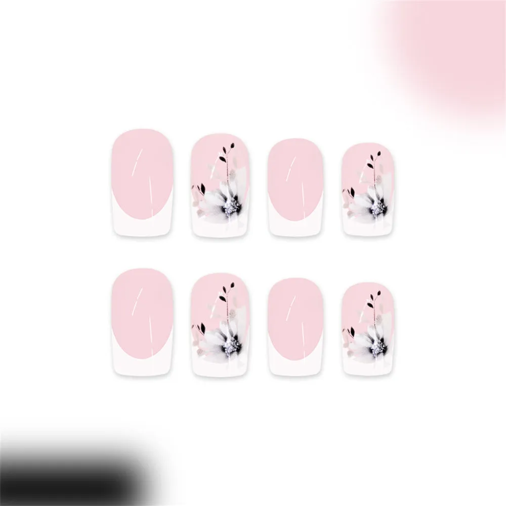 Square Fashion French Ink Flowers Pink