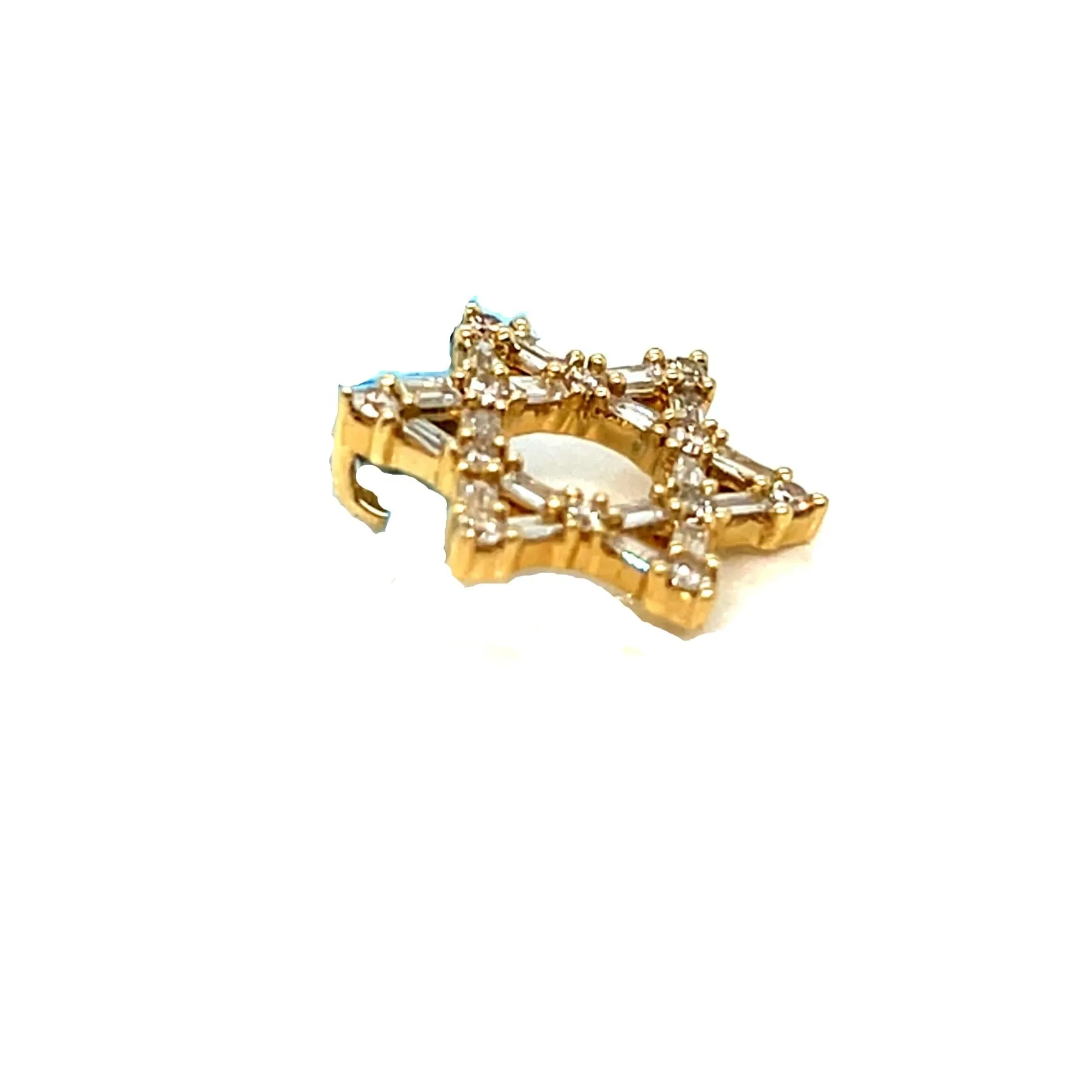 Star of David Magen David 14k Gold 0.38ct Baguette Diamond 0.52" Pendant Charm - PP-10678