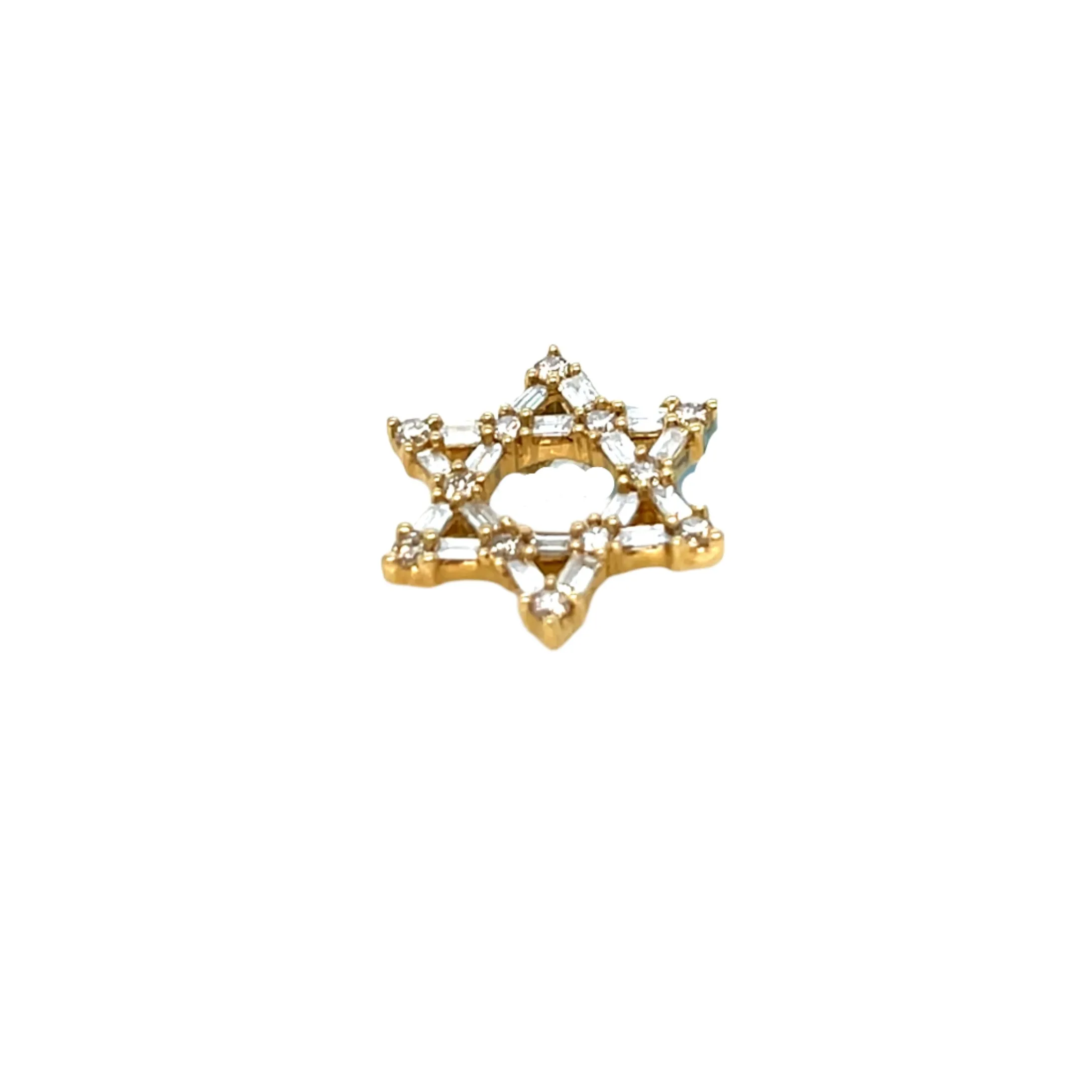 Star of David Magen David 14k Gold 0.38ct Baguette Diamond 0.52" Pendant Charm - PP-10678