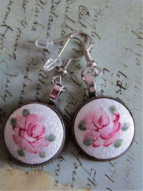 Steampunk Earrings - Remember -  Repurposed art made with Real Vintage porcelain inserts and pocket watch gears.