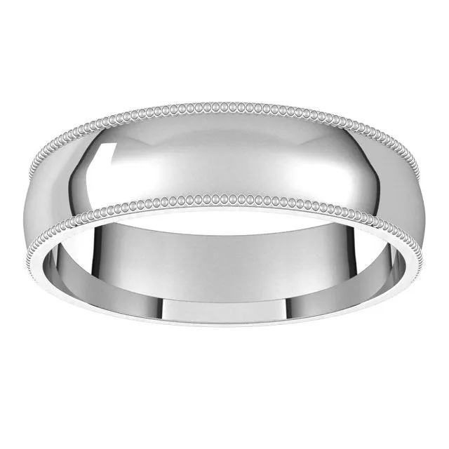 Sterling Silver 5 mm Milgrain Half Round Comfort Fit Light Wedding Band