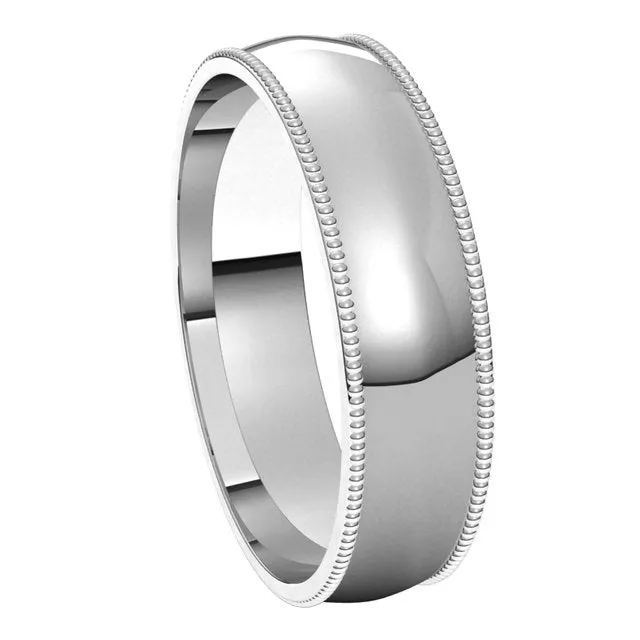 Sterling Silver 5 mm Milgrain Half Round Comfort Fit Light Wedding Band