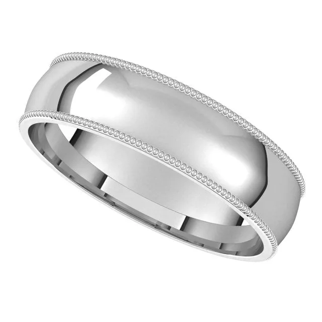 Sterling Silver 5 mm Milgrain Half Round Comfort Fit Light Wedding Band