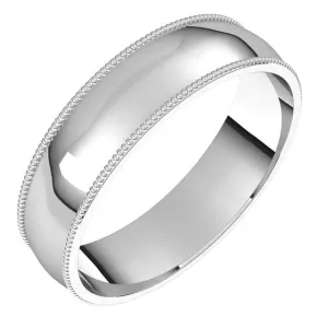 Sterling Silver 5 mm Milgrain Half Round Comfort Fit Light Wedding Band