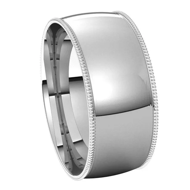 Sterling Silver 8 mm Milgrain Half Round Comfort Fit Light Wedding Band