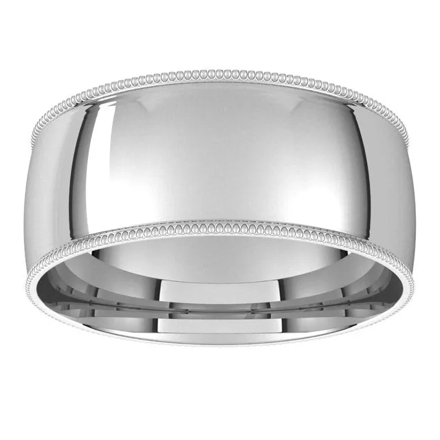Sterling Silver 8 mm Milgrain Half Round Comfort Fit Light Wedding Band