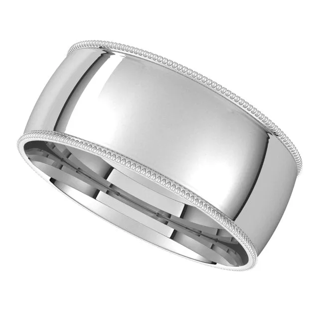 Sterling Silver 8 mm Milgrain Half Round Comfort Fit Light Wedding Band