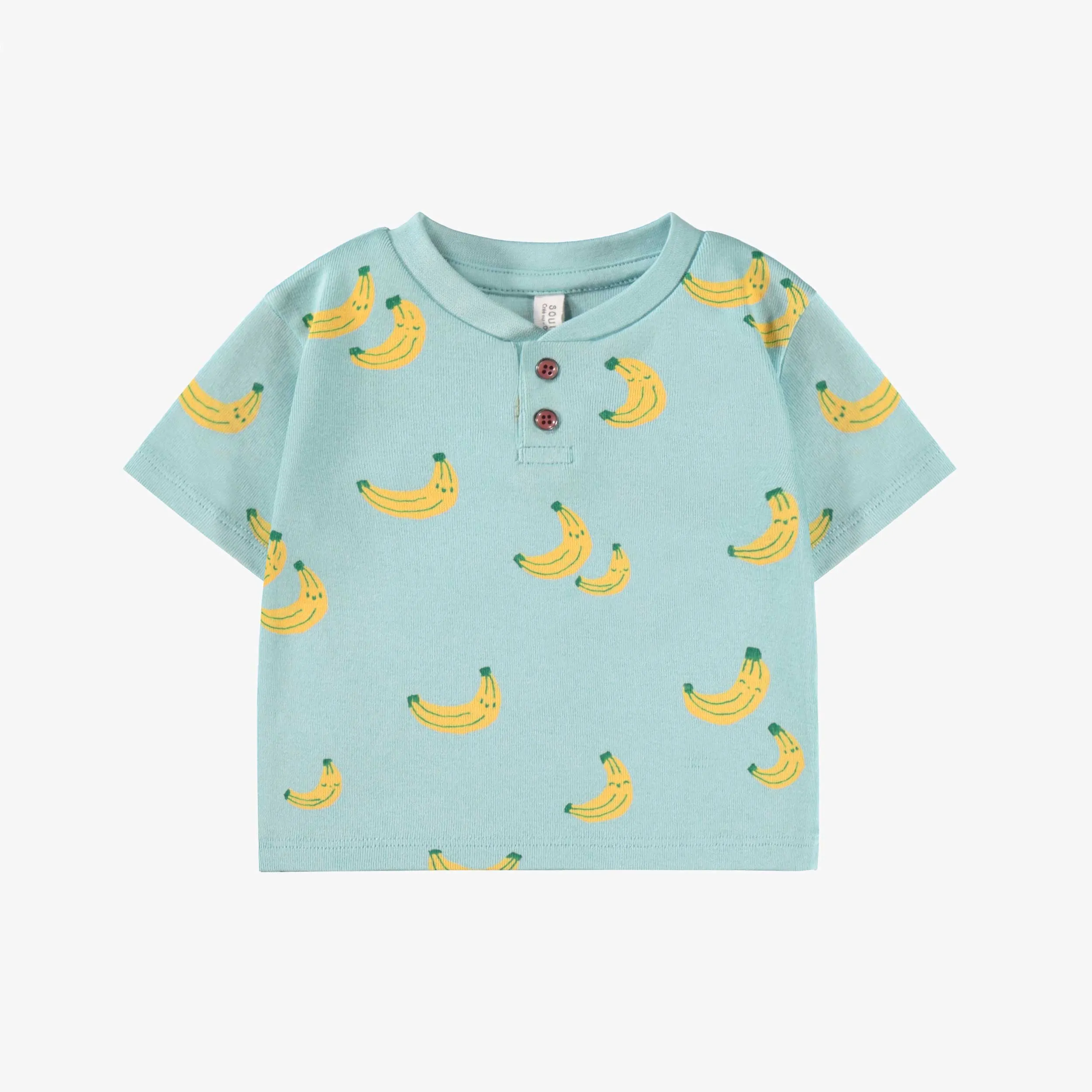T-shirt bleu à motifs de bananes, naissance || Blue T-shirt with banana all over print, newborn