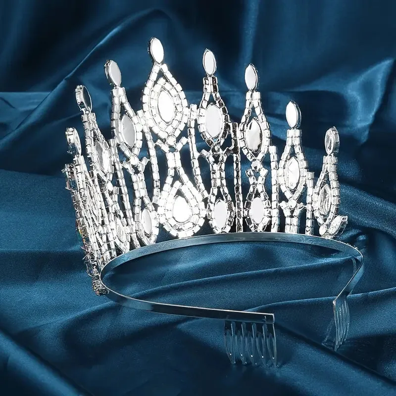 The Celestial Queen Pageant Tiara – Silver Crown with AB Rhinestones