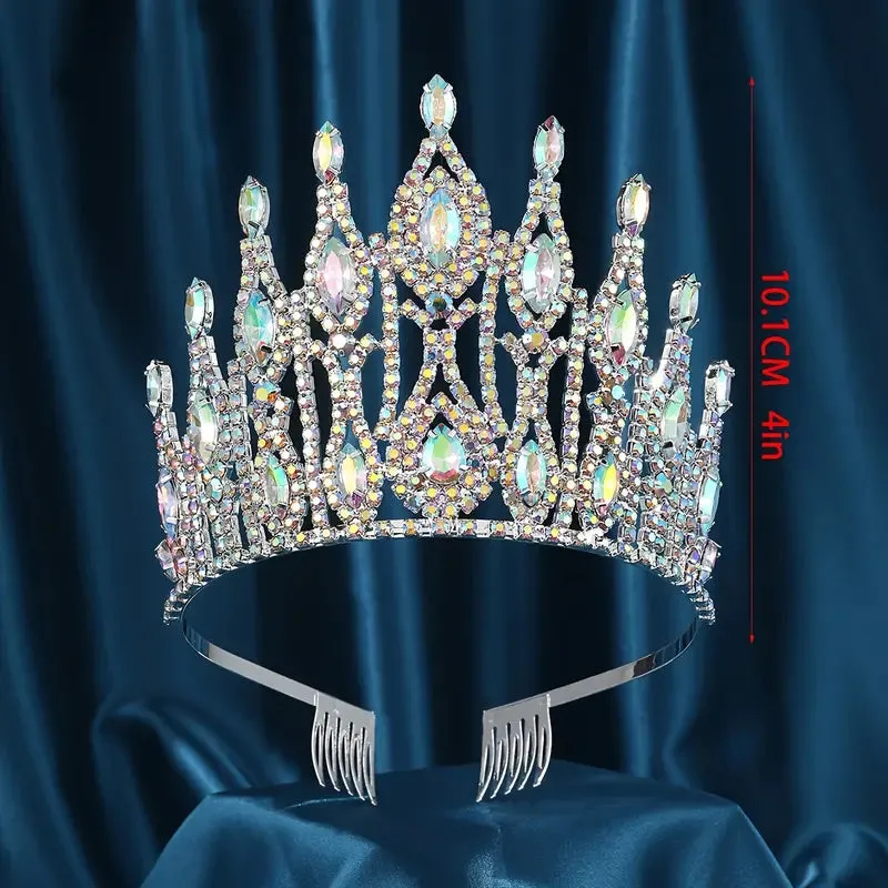 The Celestial Queen Pageant Tiara – Silver Crown with AB Rhinestones