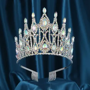The Celestial Queen Pageant Tiara – Silver Crown with AB Rhinestones