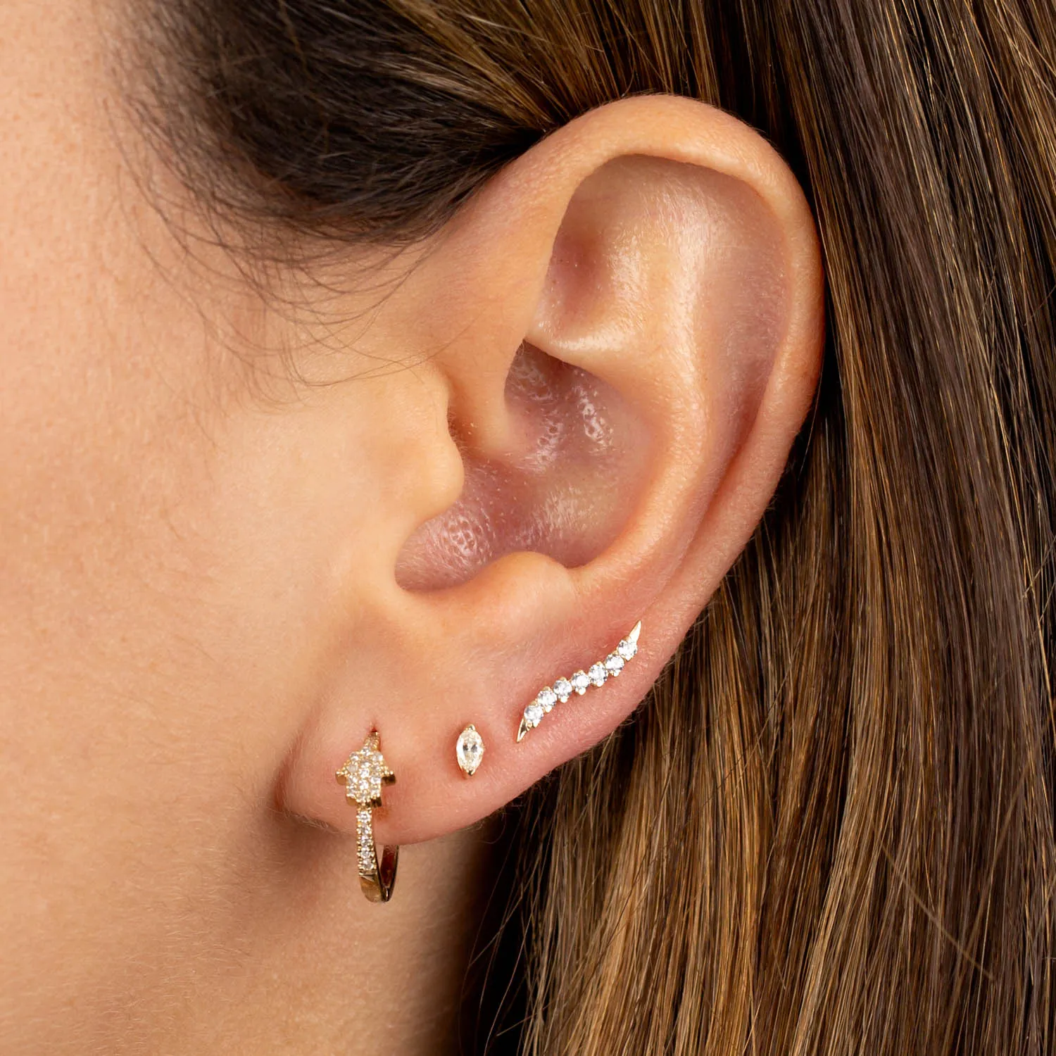 Tiny Diamond Hamsa Huggie Earring 14K