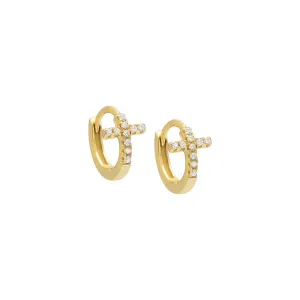 Tiny Pavé Cross Huggie Earring