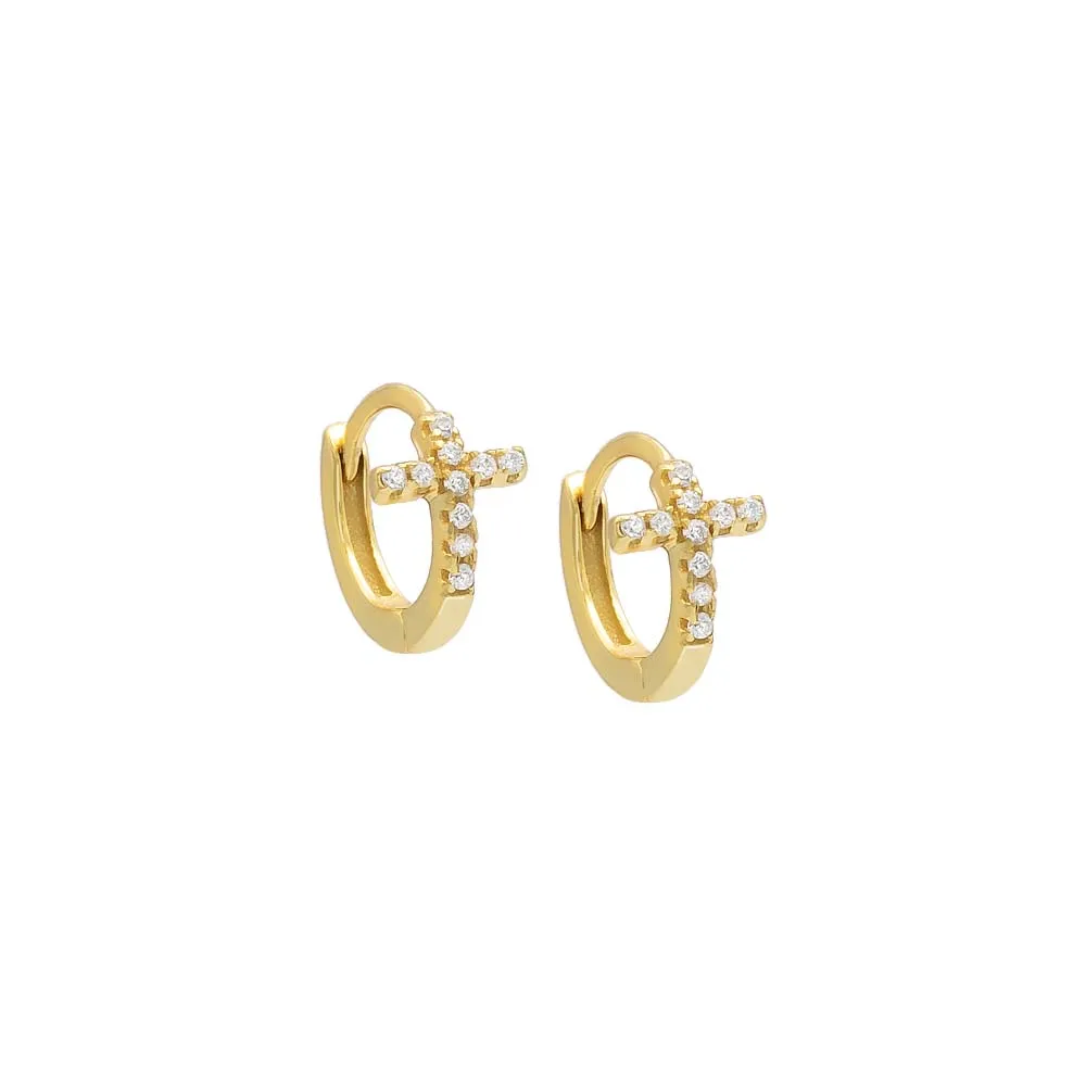 Tiny Pavé Cross Huggie Earring