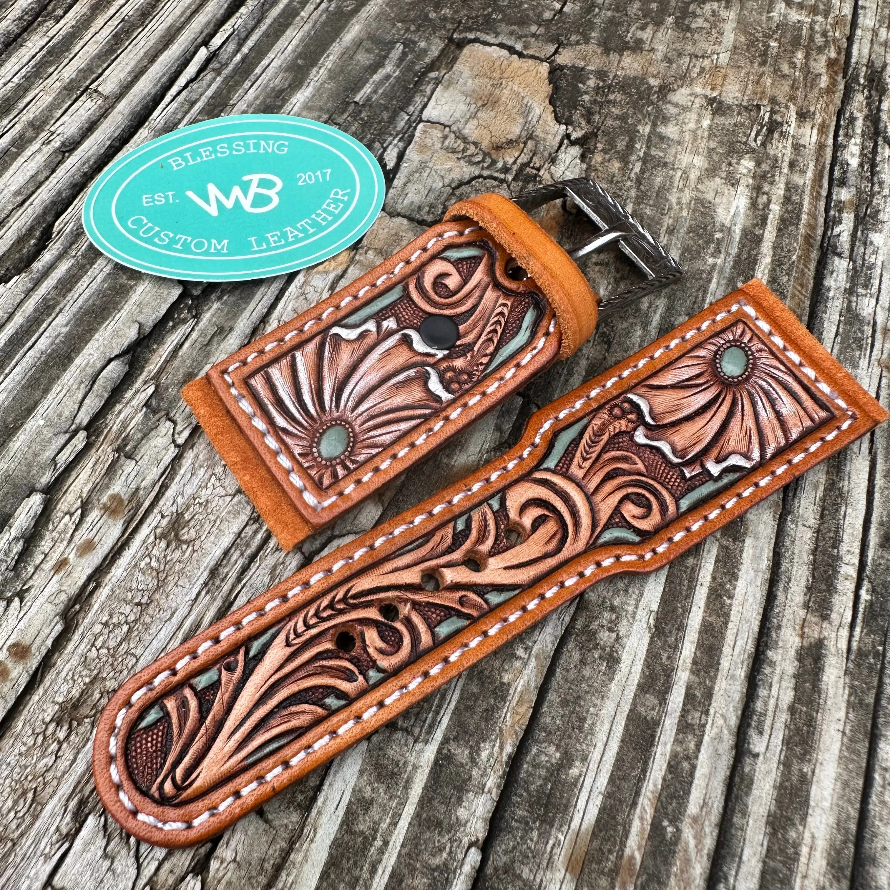 Tooled Leather Watch Band