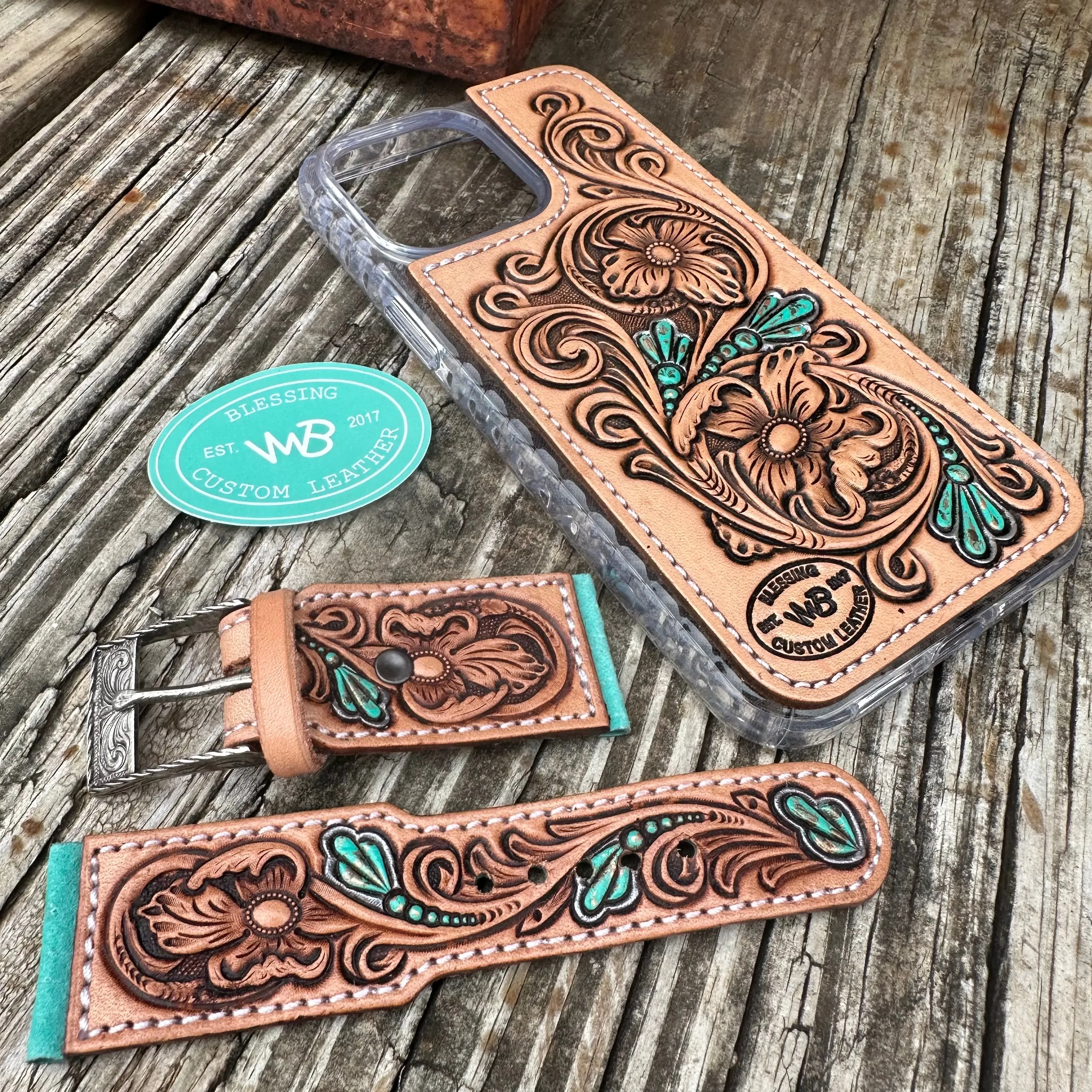 Tooled Leather Watch Band