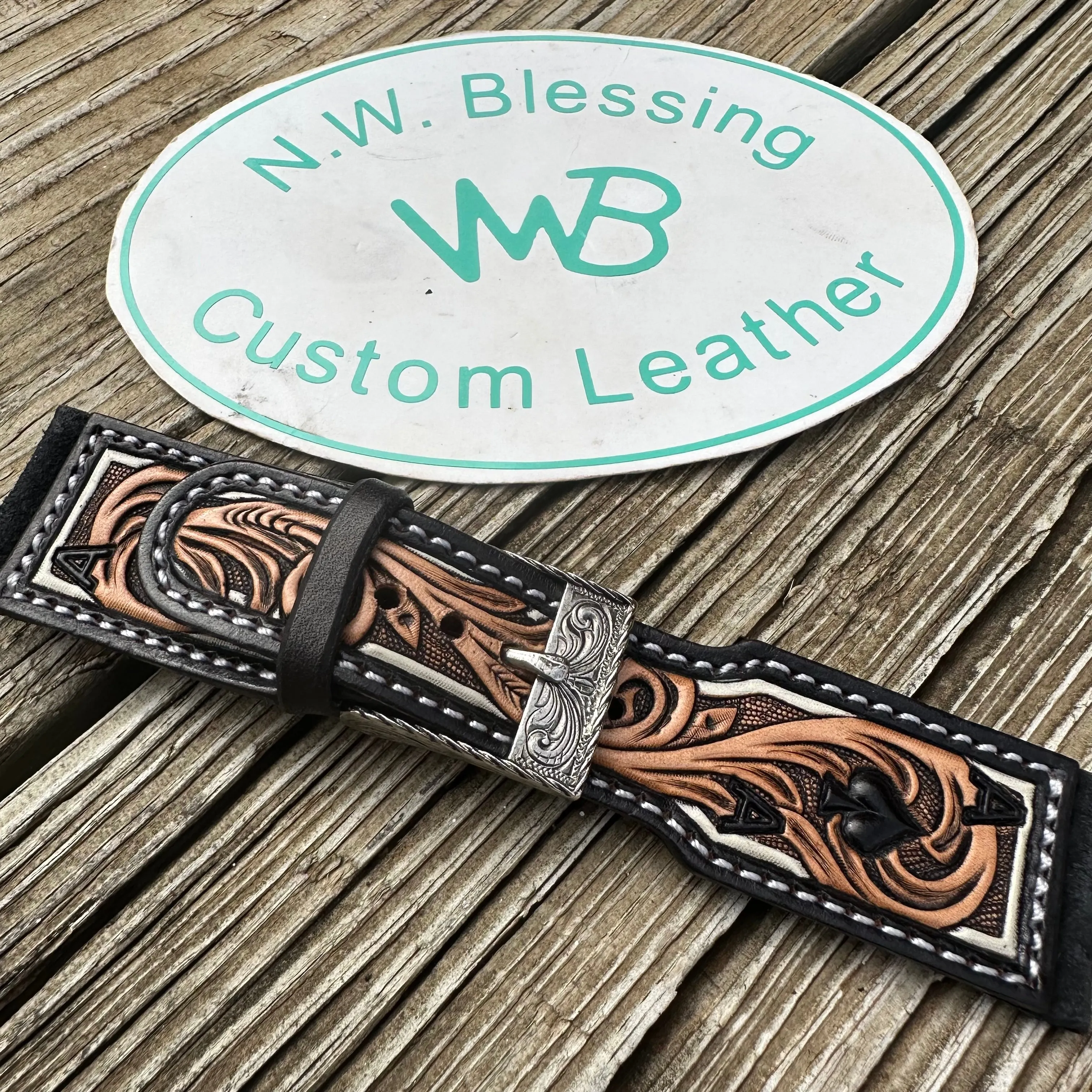 Tooled Leather Watch Band