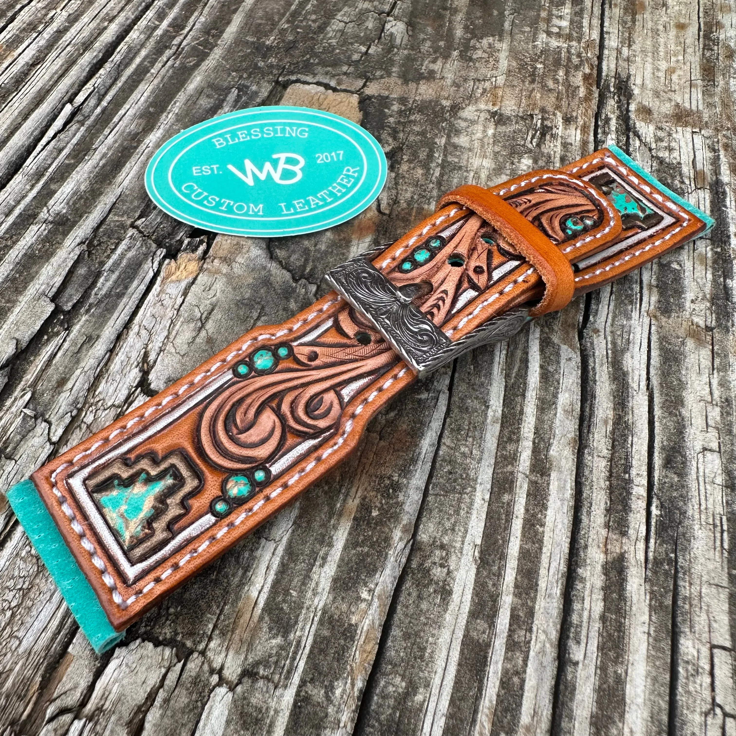 Tooled Leather Watch Band